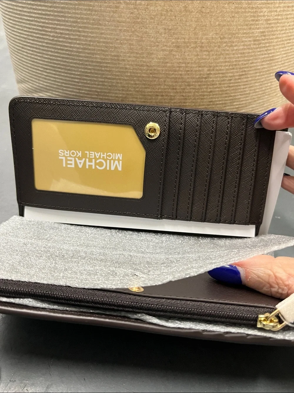 NWT Michael Kors Brown Saffiano Leather Zip-Wallet with Gold Logo